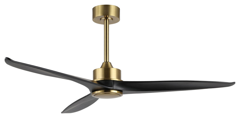 52" Solid Wood 3-Blade Propeller Ceiling Fan With Remote, Gold/Black