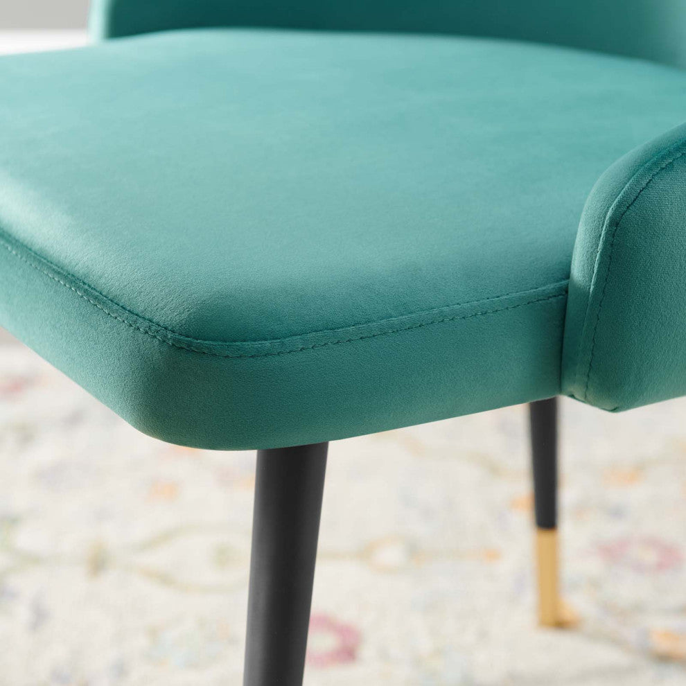 Tufted Side Dining Chair, Velvet, Teal Blue, Modern, Cafe Bistro Restaurant