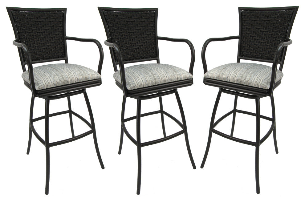 Set of 3, Outdoor/Indoor Swivel Bar Stools Erin, Natural Fun on Brown, 26"