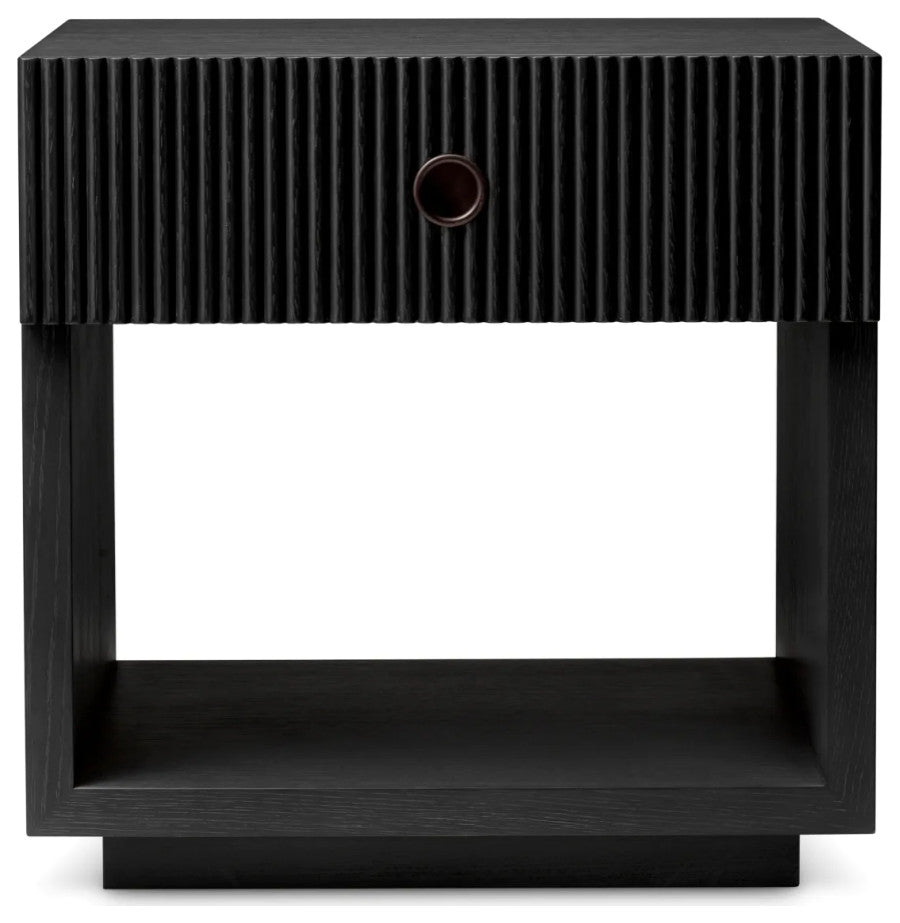 Ribbed Wood 1-Drawer Nightstand, Eichholtz Dimitrios, Black