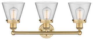 Edison Small Cone 3-Light 25" Vanity Light, Brushed Brass Finish, Clear Shade