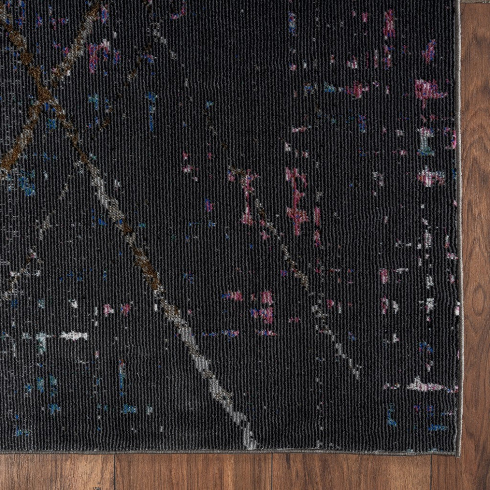 8'x10' Distressed Black Abstract Area Rug