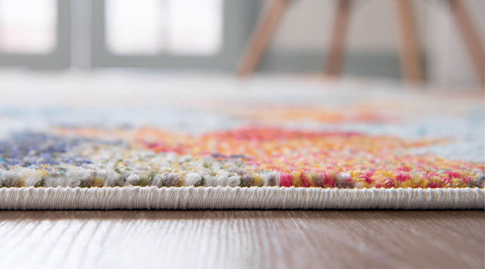 Contemporary Prismatic Round 4' Round Beige-Multi Area Rug