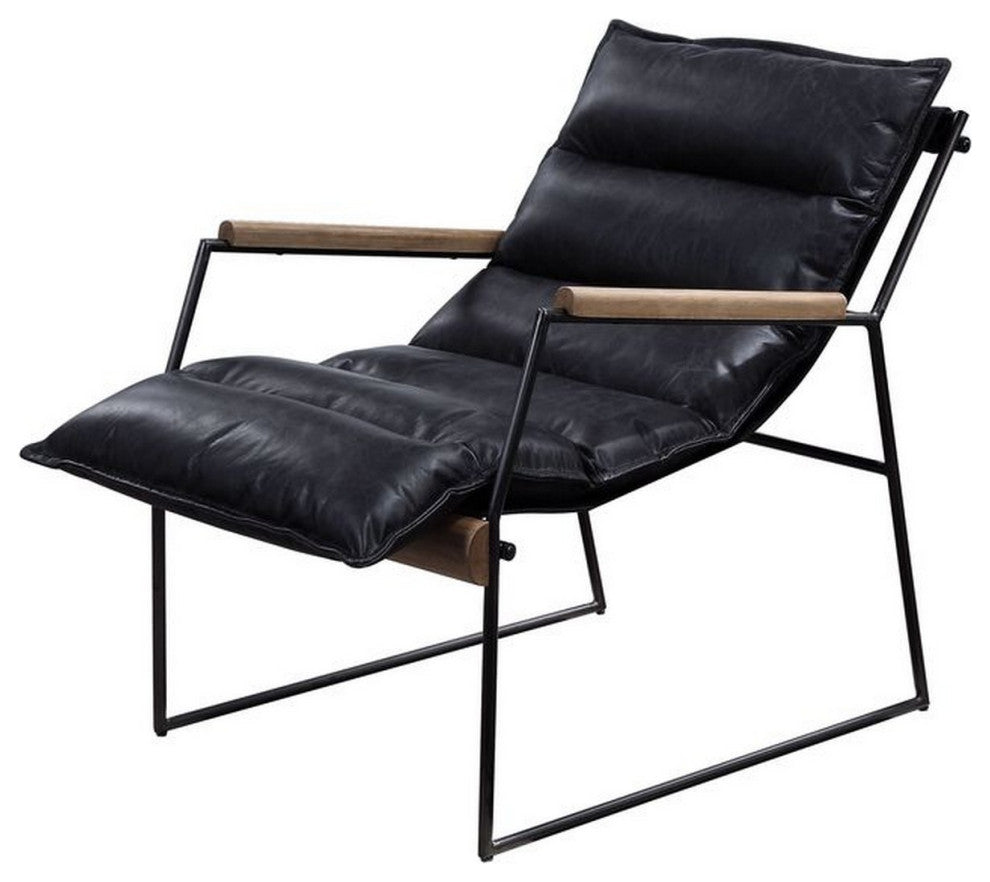 Benzara BM250695 Accent Chair With Leatherette Seat and Metal Frame, Black