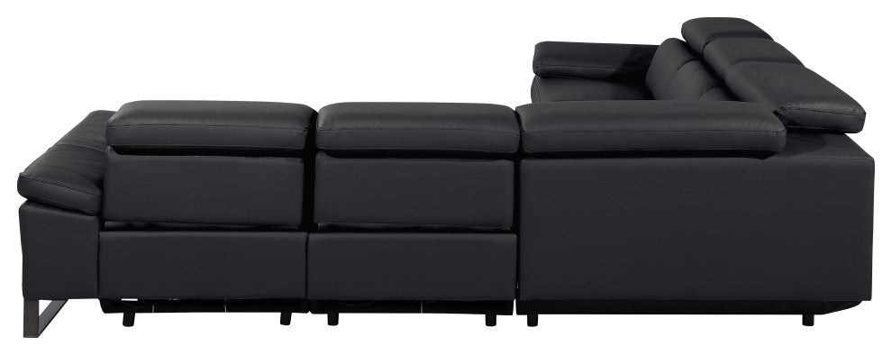Antonio Italian Leather 5-Piece L-Shaped Power Reclining Sectional, Black