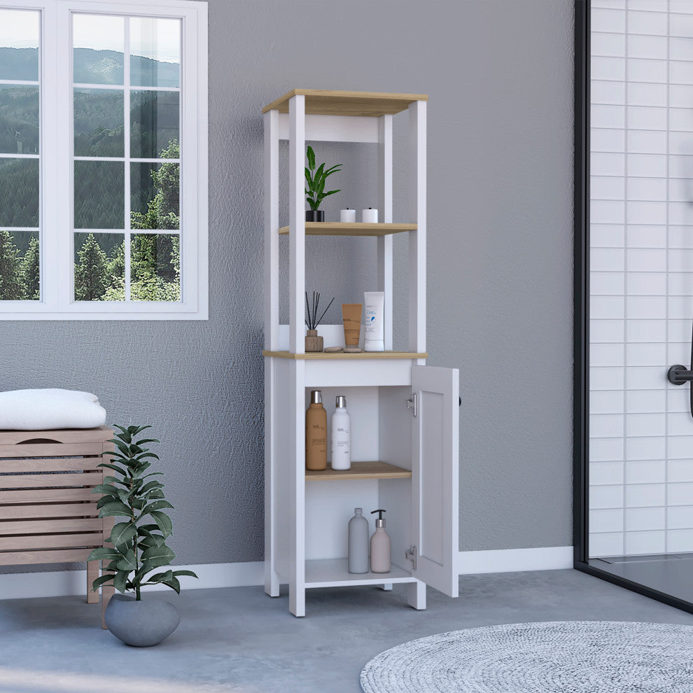 DEPOT E-SHOP New Haven Linen Cabinet, Light Oak/White