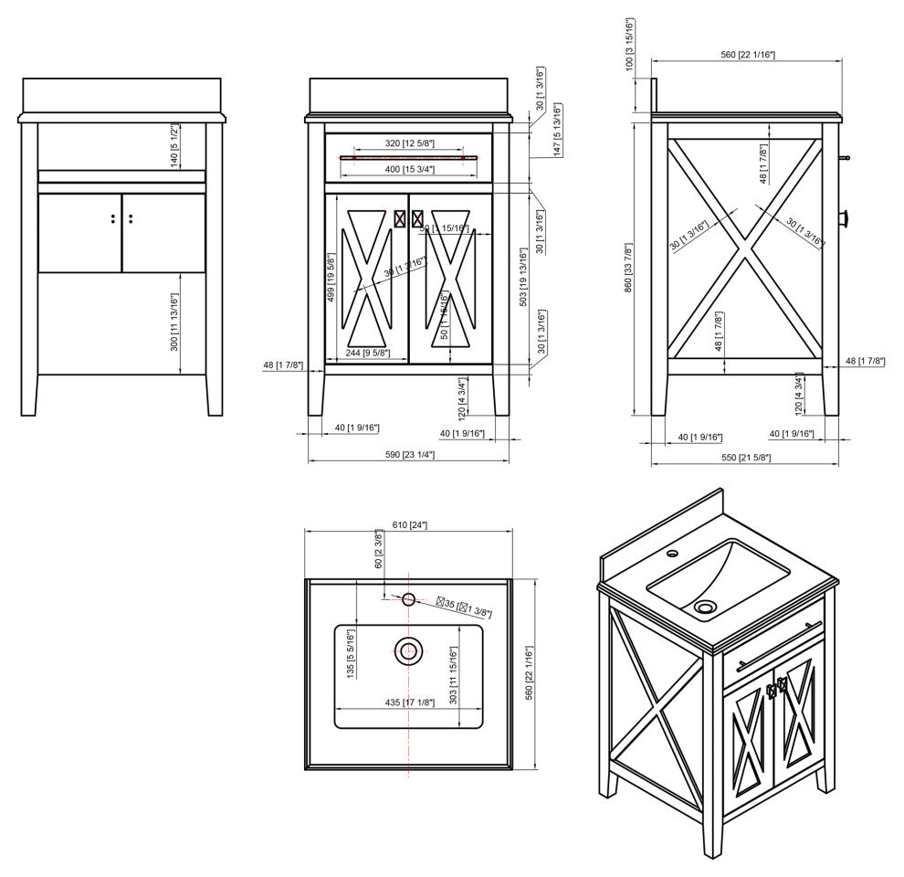 Laviva 313YG319-24G-WQ Wimbledon 24 Inch Grey Vanity w White Quartz Counter