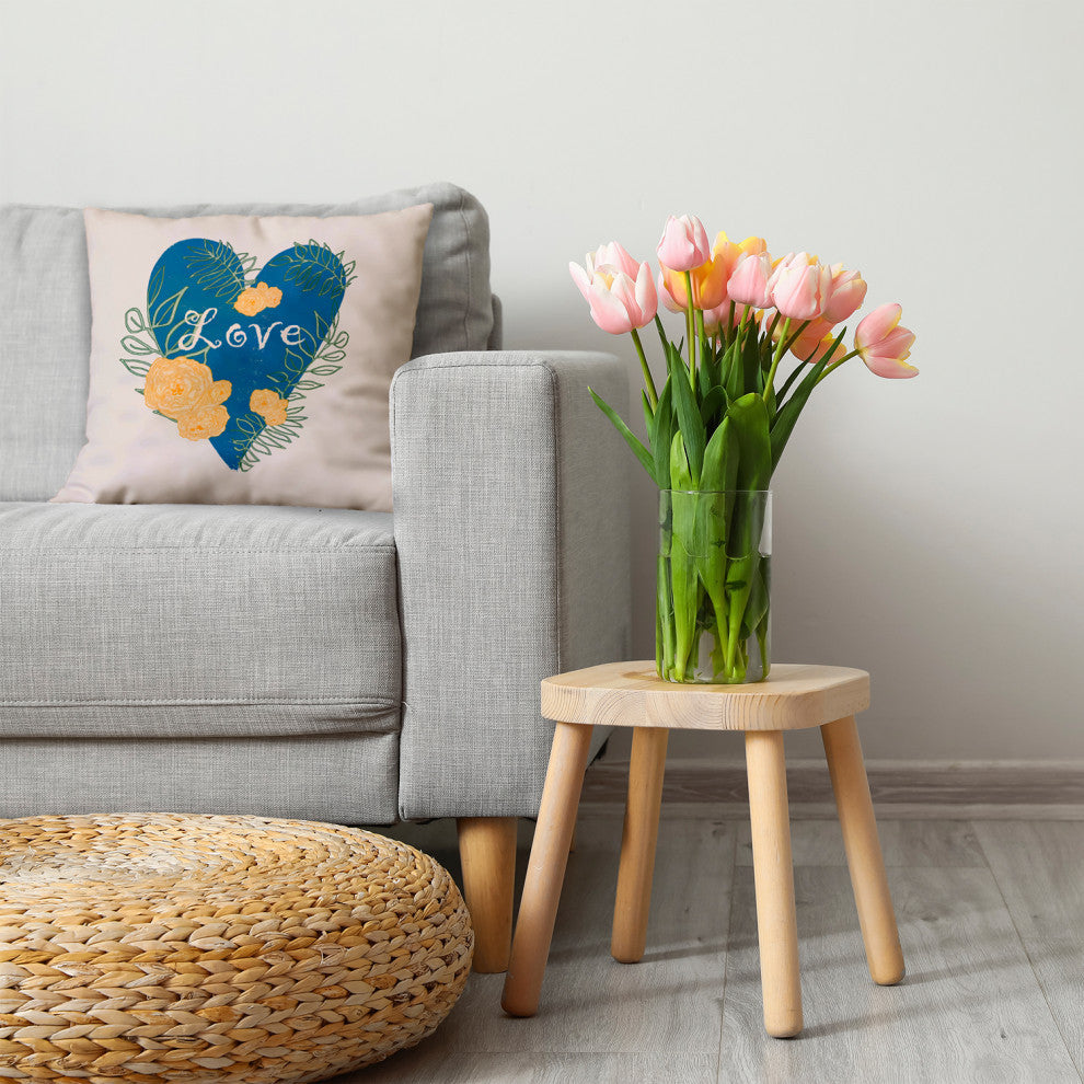 Love And Roses Decorative Throw Pillow, Teal, 26"x 26"