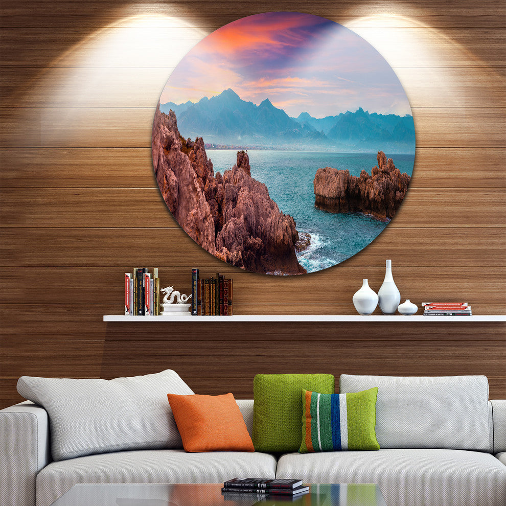 Sunrise On Barbor Milazzo Panorama, Landscape Round Wall Art, 36"