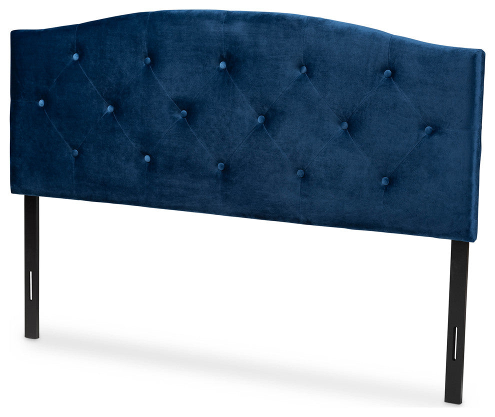 Carter Modern Velvet Fabric Upholstered Headboard King, Navy Blue