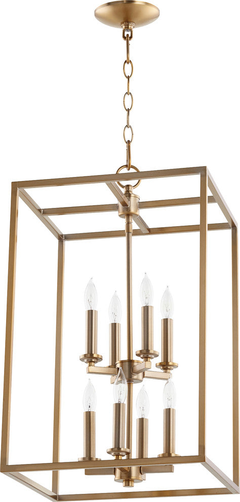 8-Light Cuboid Entry, Aged Brass