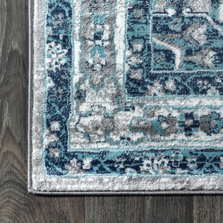 Modern Persian Vintage Medallion Light Grey/Blue 5' Round Area Rug