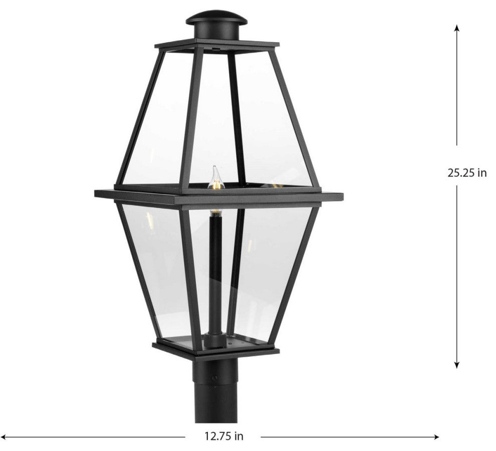 Bradshaw Collection 1-Light Textured Black Clear Glass Outdoor Post Lantern