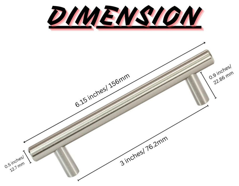Mascot Hardware 3" Center Solid Steel Bar Pull , Satin Nickel Finish - Set of 10