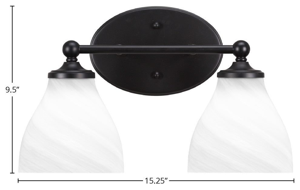Capri 2-Light Bath Bar, Matte Black/White Marble