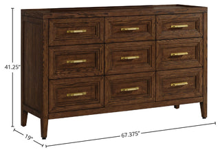 Marlow 9-Drawer Solid Red Oak Dresser, Sable