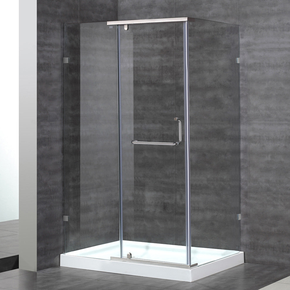 Aston 48"x35" Semi-Frameless Shower Enclosure, Stainless With Left Shower Base