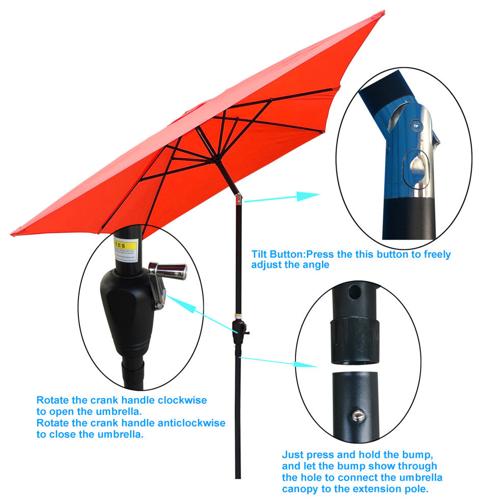 9' Outdoor Patio Market Umbrella With Push Button Tilt and Crank, Brick Red