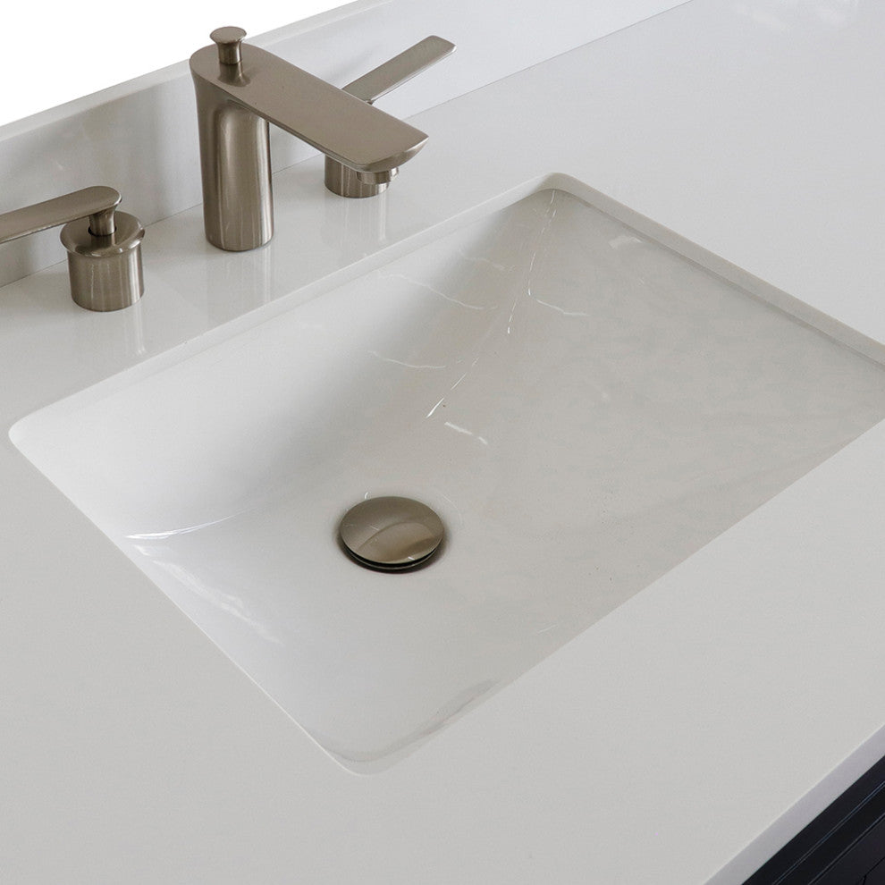 61" Single Vanity, Dark Gray Finish With Engineered Stone Top, Rectangle Sink