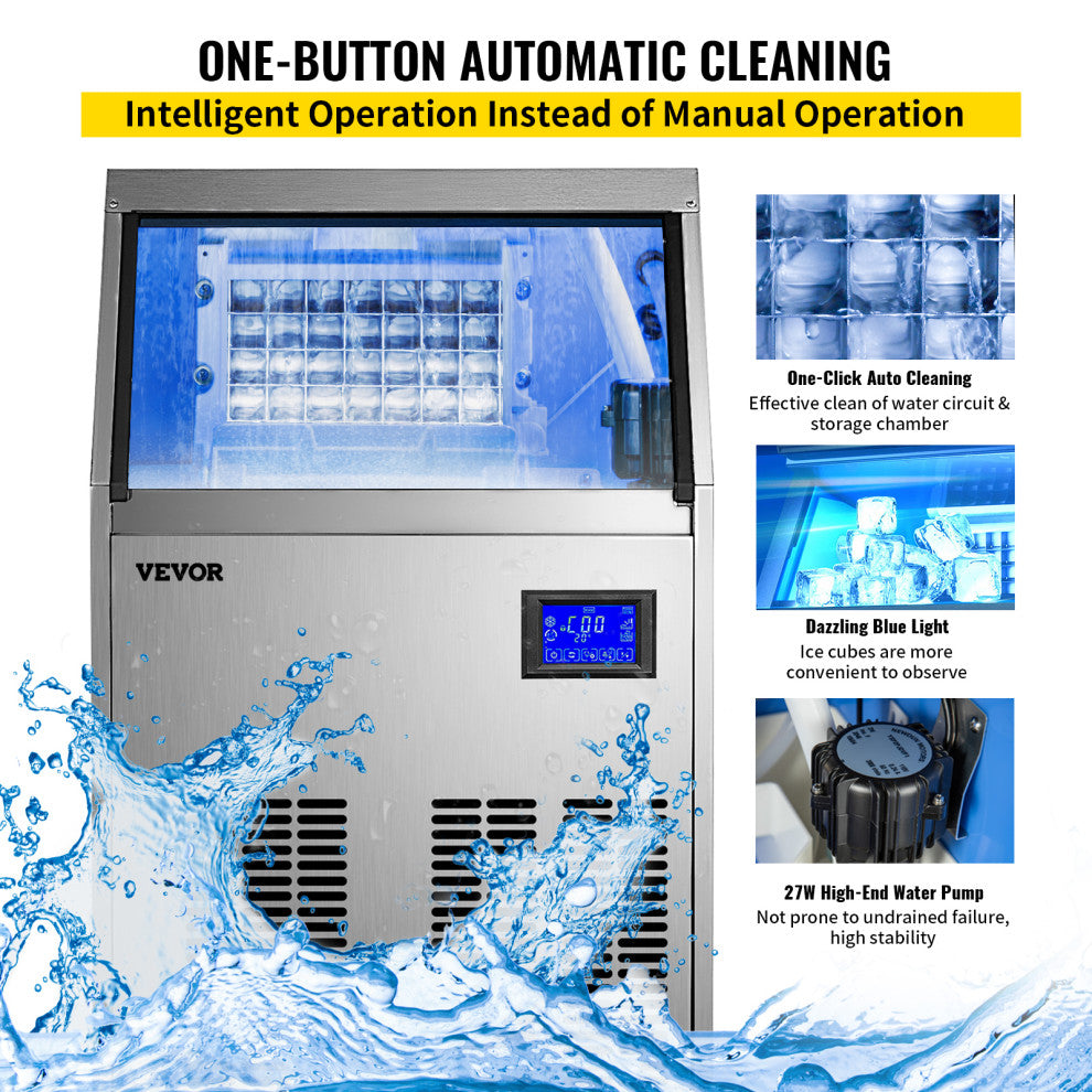 110V Ice Maker with Water Drain Pump Auto Clean Ice Machine , 88lbs/24h