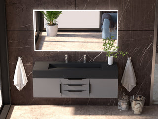 CastelloUSA Alpine 60" Wall Mounted Vanity, Base Only, Gray, Black Handles