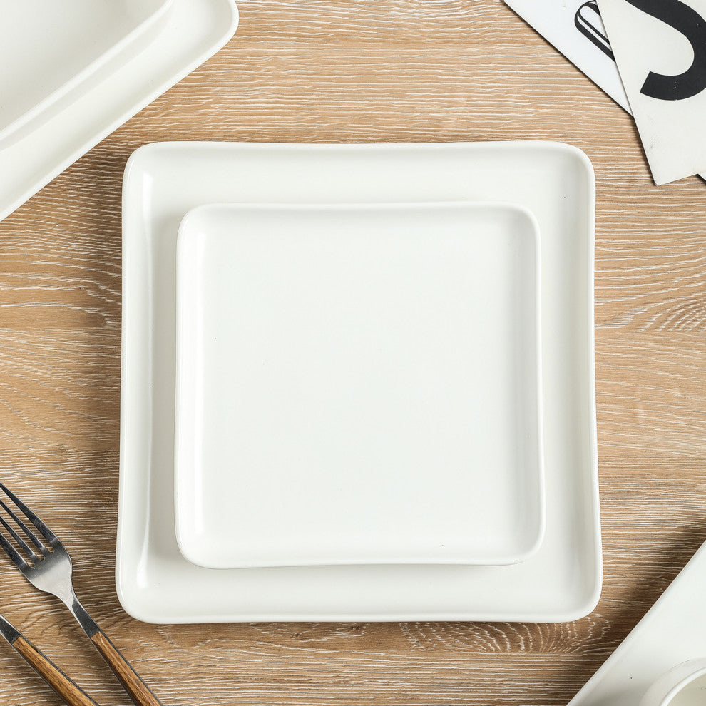 Stone Lain Amy Porcelain Plates and Bowls Sets, 24 Piece Dinnerware Set, White