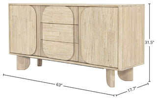 Haru 63" Wide 3-Drawers Sideboard, Beige
