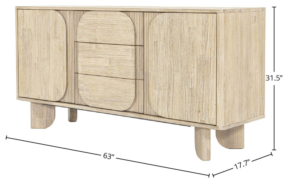 Haru 63" Wide 3-Drawers Sideboard, Beige