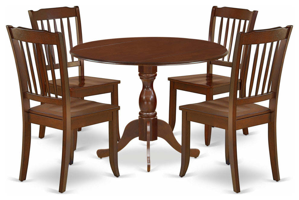 5 Pc Dining Set, 1 Drop Leaves Dining Table, 4 Mahogany Chair, Mahogany Finish