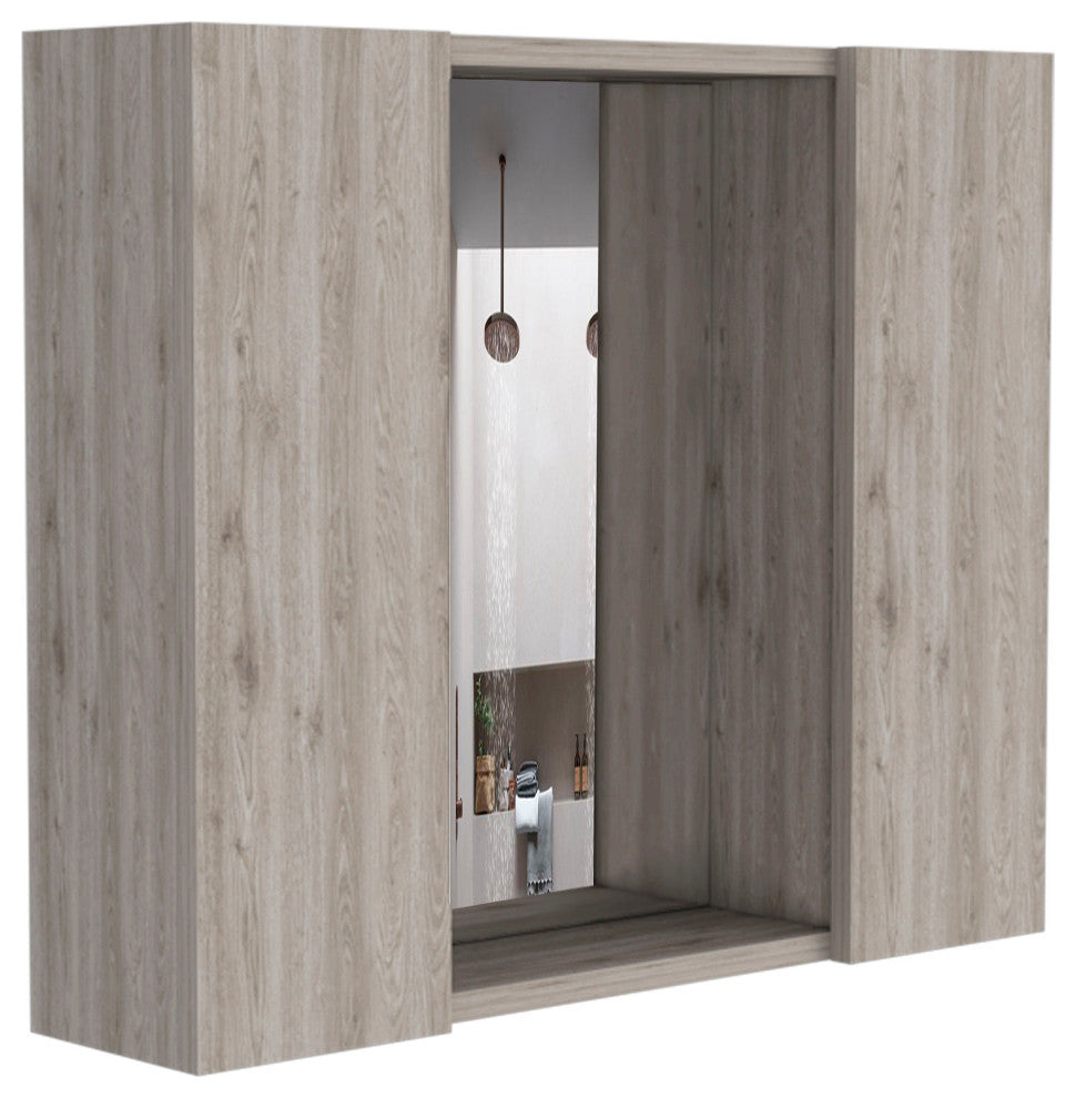 DEPOT E-SHOP Garnet Med. Cabinet, Mirror, 6 Shelves, Ext. Shelf, Light Gray