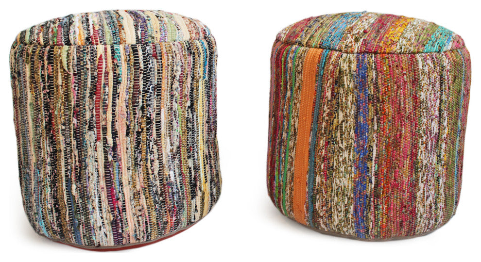 Zarina Colorful Sari Rug Pouf Ottoman