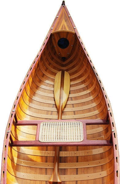 Wooden Display Canoe With Ribs Curved Bow 10', Natural Glossy Wood