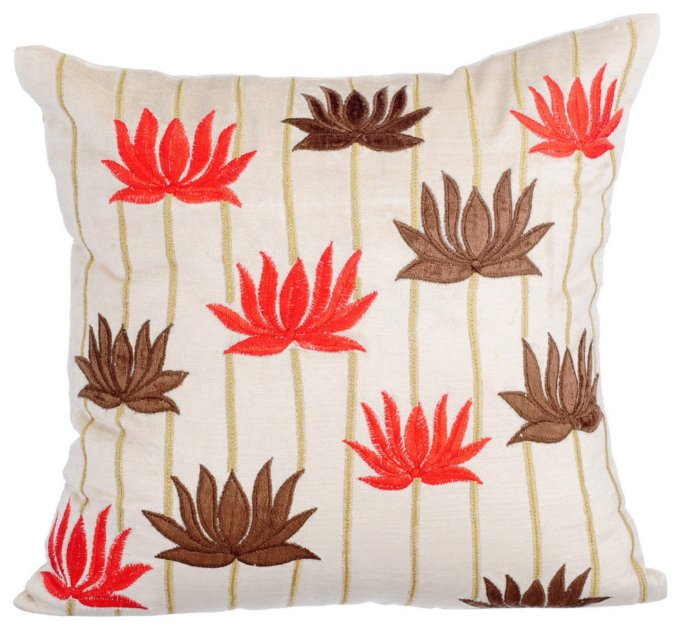 Velvet Sofa Pillow Covers Ivory & White 20"x20" Lotus Embroidery, Lotus Mandala