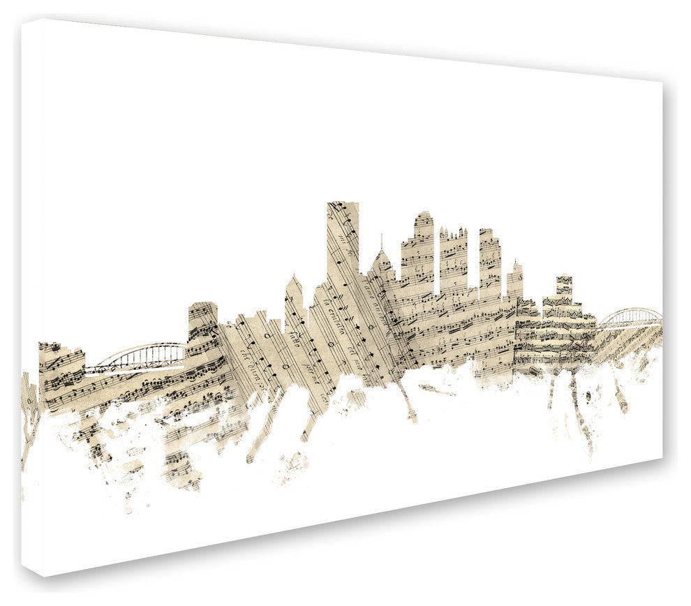 'Pittsburgh Skyline Sheet Music' Canvas Art by Michael Tompsett