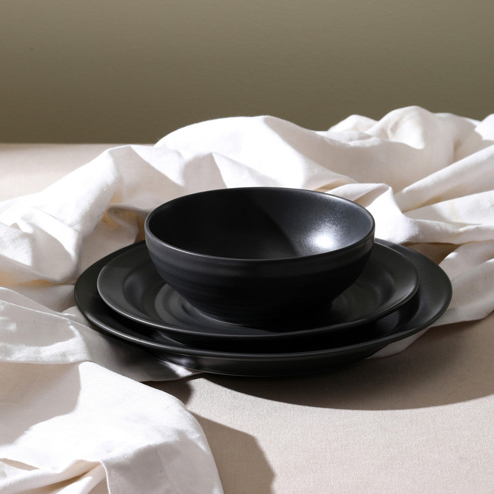 Stone Lain Orbit Stoneware 12-Piece Dinnerware Set, Charcoal