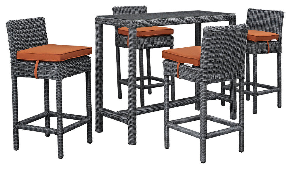 Modway Summon 5 Piece Outdoor Patio Sunbrella Pub Set, Canvas Tuscan