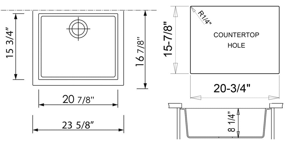 Ab2420Um-W White 24" Undermount Single Bowl Granite Composite Kitchen Sink