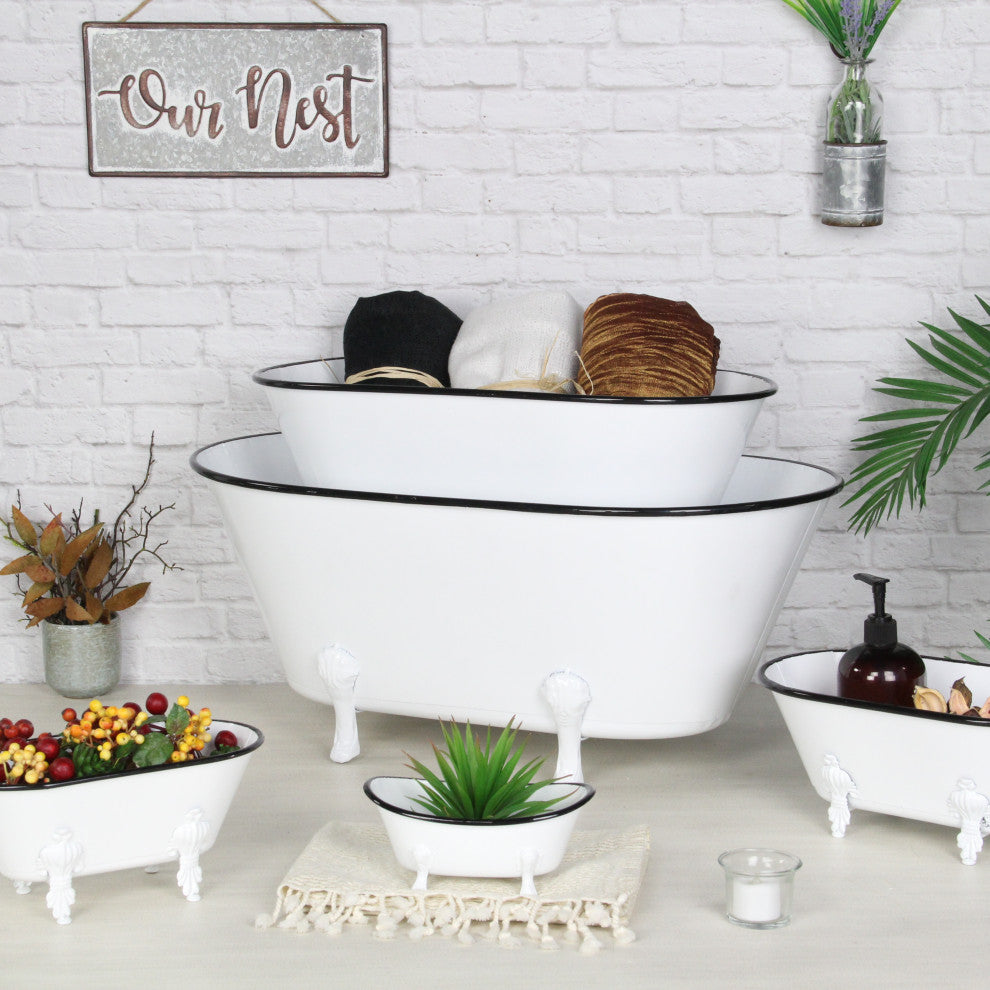 Lavande Metal Tub Decor - Large - White