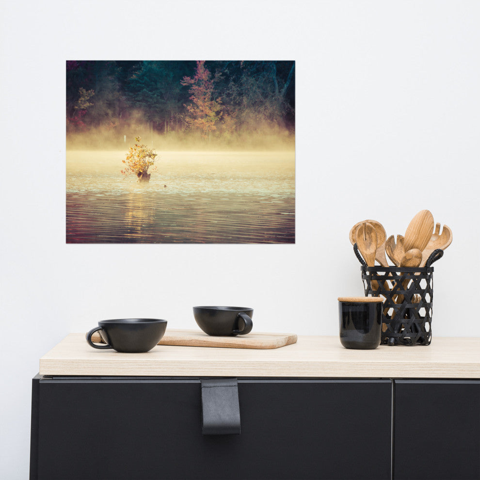 Golden Mist on Waples Pond Landscape Photo Unframed Wall Art Print, 16" X 20"