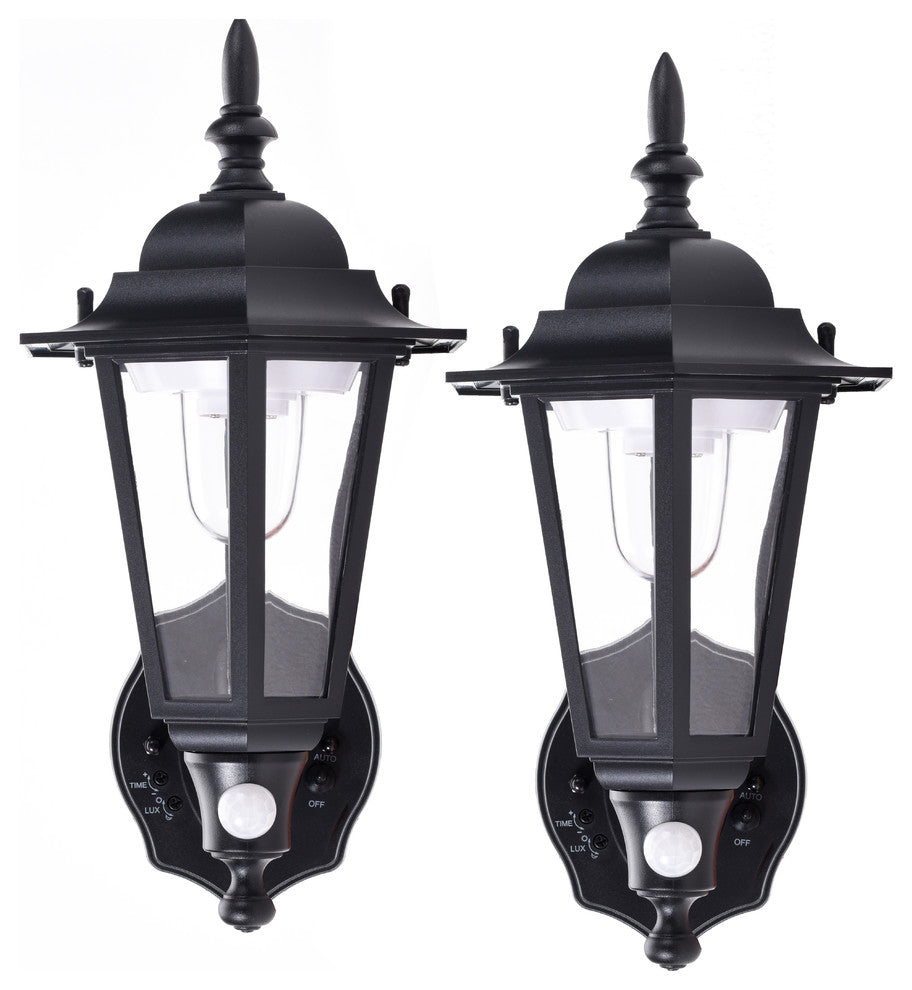 Battery-Powered Motion Activated Plastic LED Wall Sconce, Black, Set of 2