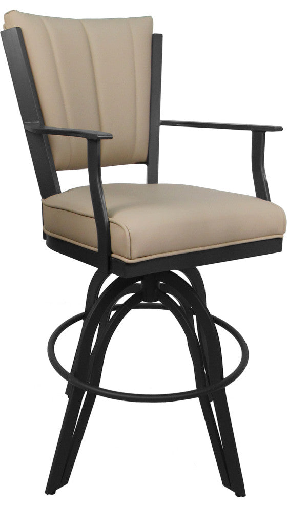 Leather Swivel Tilt Metal Bar Stool - Montana on A-Base, Tan Leather on Grey, 26"