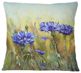 Cornflowers in Full Bloom Floral Throw Pillow, 16"x16"