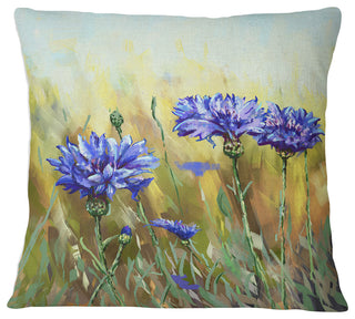 Cornflowers in Full Bloom Floral Throw Pillow, 16"x16"