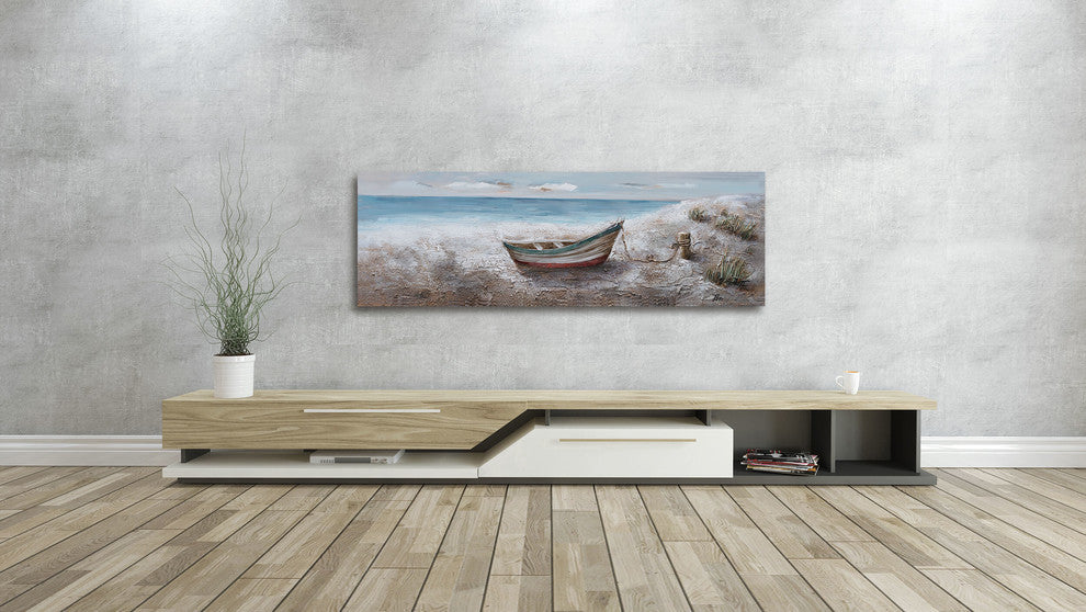 "Boat at the Lake" Hand Painted Canvas Art, 60"x20" - Wrapped Canvas Painting