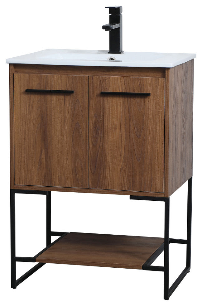 24" Single Bathroom Vanity, Walnut Brown