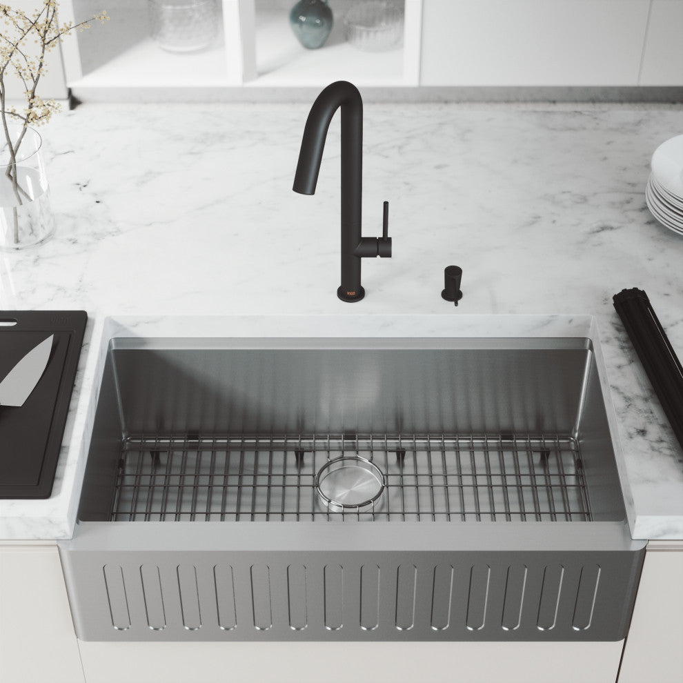 Oxford Single Bowl Slotted Apron Farmhouse Kitchen Sink and Accessories, 36" L X 21" W