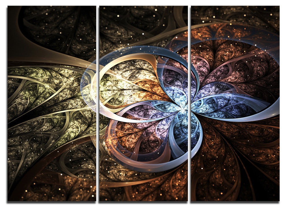 "Dark Brown Fractal Flower Digital Art" Metal Wall Art, 3 Panels, 36"x28"