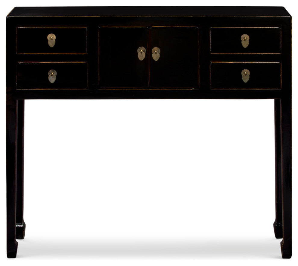 Distressed Black Petite Elmwood Chinese Console Cabinet