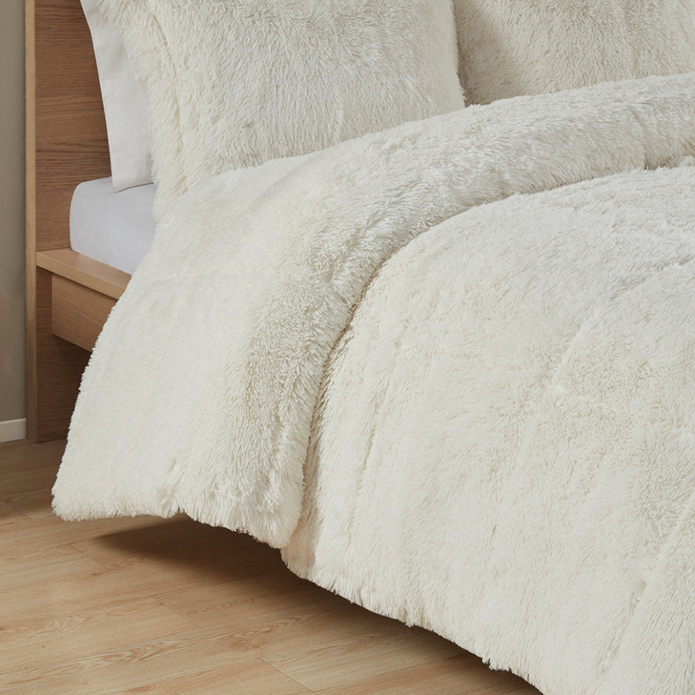 Intelligent Design Malea Shaggy Faux Fur Comforter Mini Set, Ivory