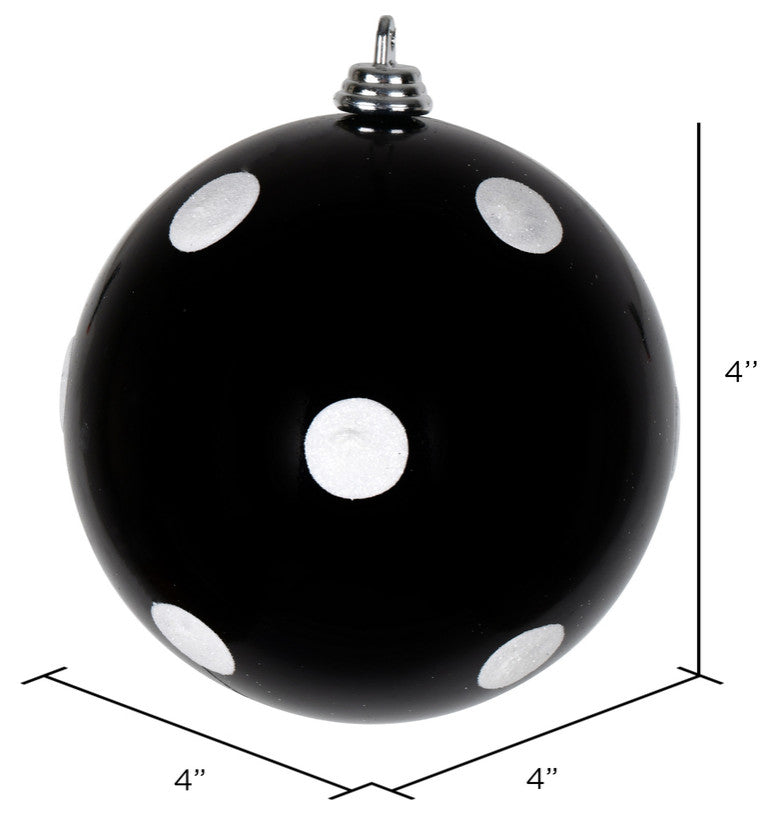 Candy Finish Ball Ornament With Glitter Dots , Black, 4"